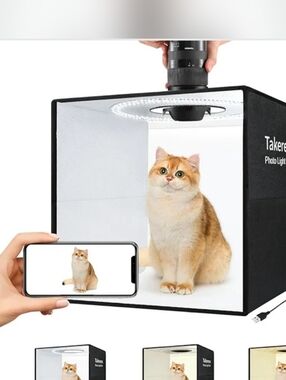 Takerers 16" Foldable LED Photo Light Box Studio w/ 6 Backdrops New in Open Box